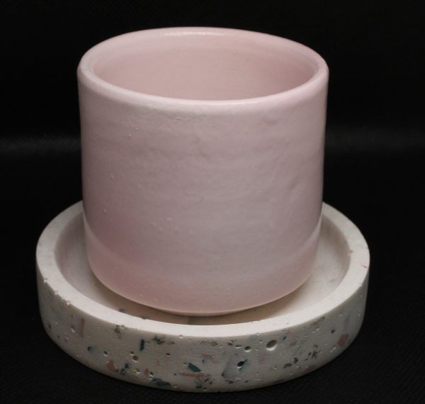 Pink Cup & White Terrazzo Saucer Set
