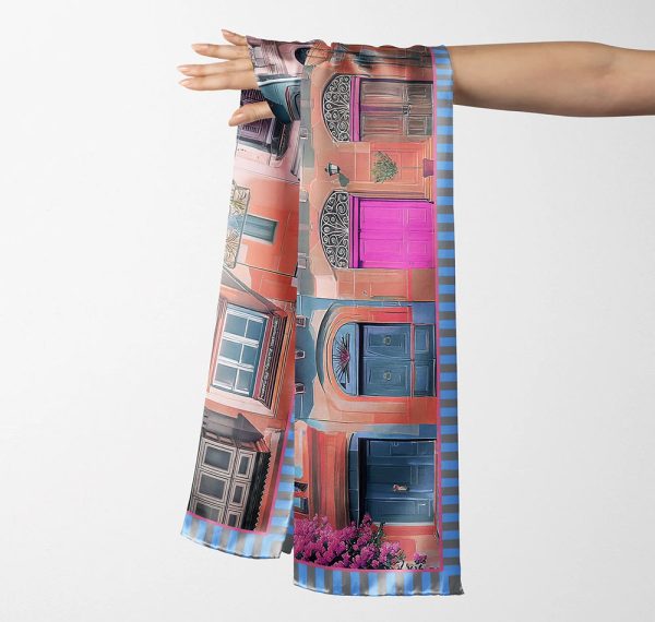 Village Streets Silk Scarf - Blue Skies