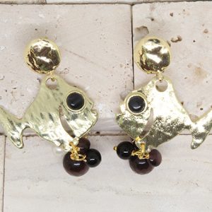 Onyx & Cat Eye Fish Earrings