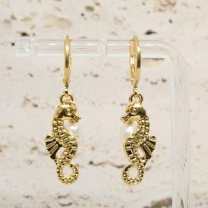 Sea Horse & Pearl Hoop Earrings