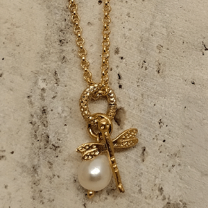 Dragonfly & Pearl Pendant Necklace