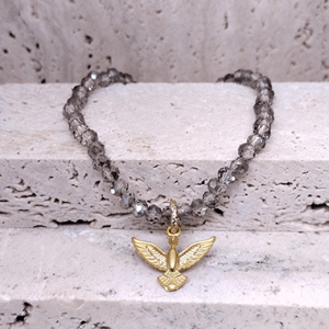 Grey Crystal Bracelet with Dove Charm