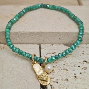 Turquoise Crystal Bracelet with Sandal Pendant & Freshwater Pearl