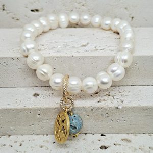 Fresh Water Pearl Bracelet with Drusy Agate & Tree of Life Charm