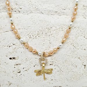 Peach Crystal & Fresh Water Pearl Necklace