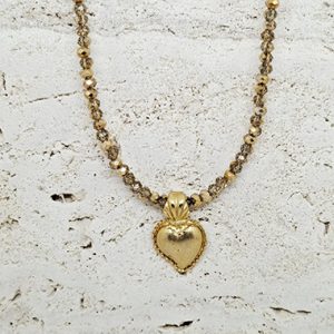 Crystal Necklace with Flaming Heart Pendant