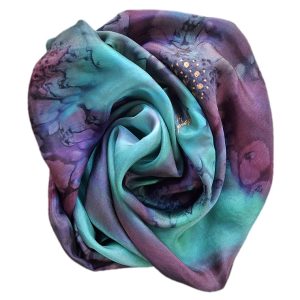 Hand-painted 100% Silk Scarf - Purple & Green