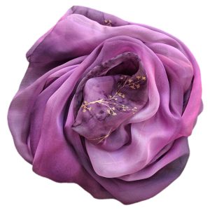 Hand-painted 100% Silk Chiffon Scarf - Purple